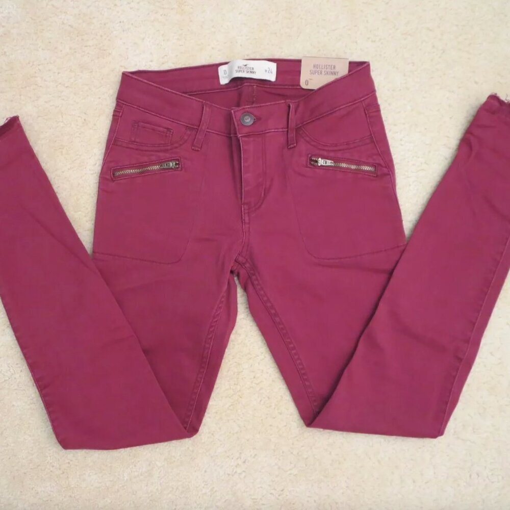 NWT Hollister Womens Super Skinny Twill Pants Size 0 Jeans Burgundy